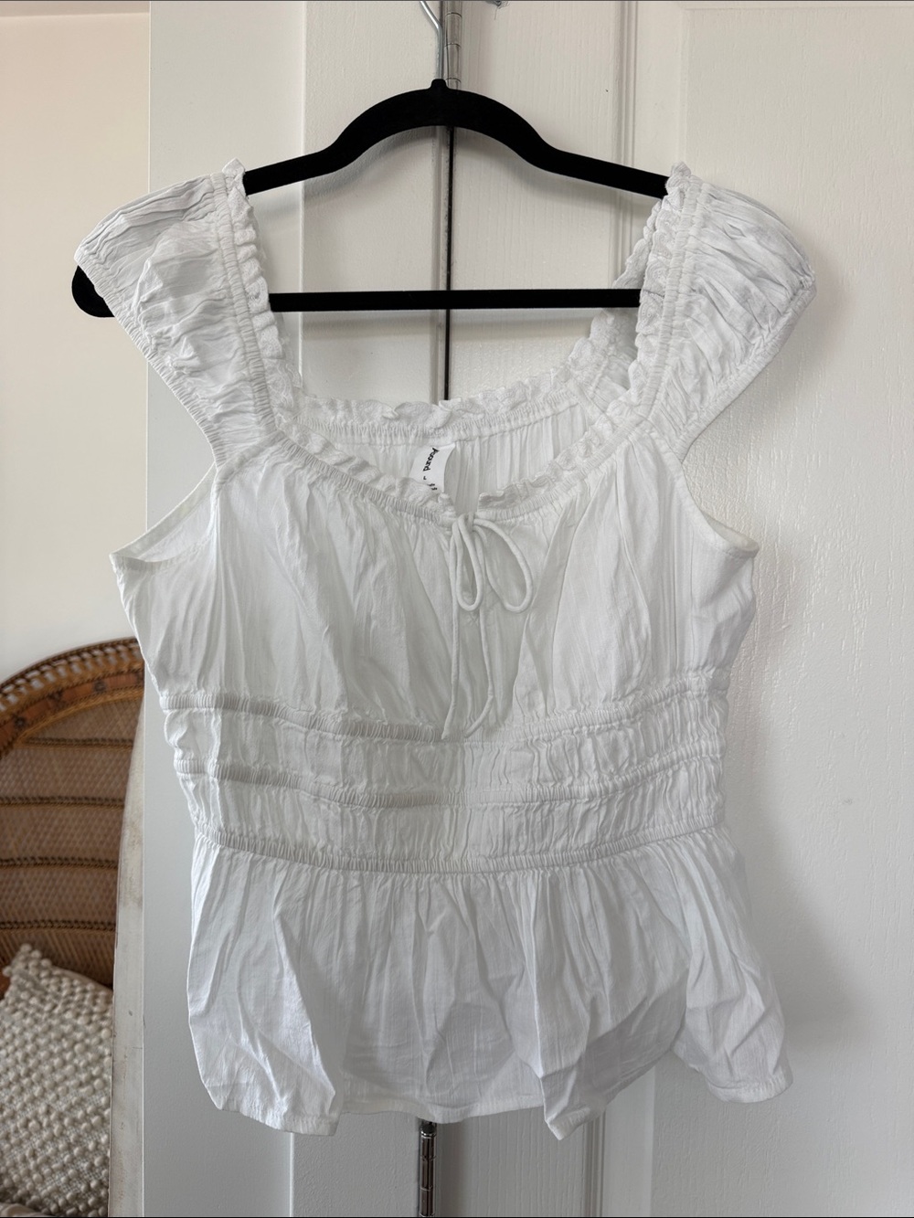 Abound White Smocked Tie-Front Cap-Sleeve Blouse
